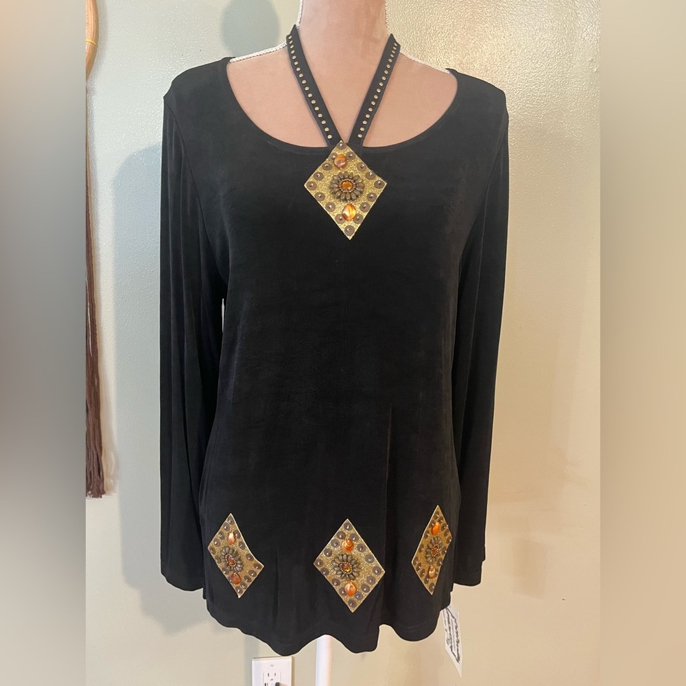 Kokomo Unlimited Black Top  with Embellishments  Stretch Slinky VTG Y2K M NWT